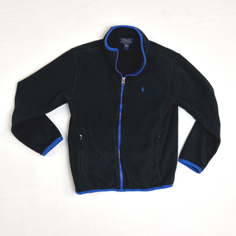 Polo Ralph Lauren Kids Fleece Jacket Black Blue Full Zip Pony Logo M 10-12